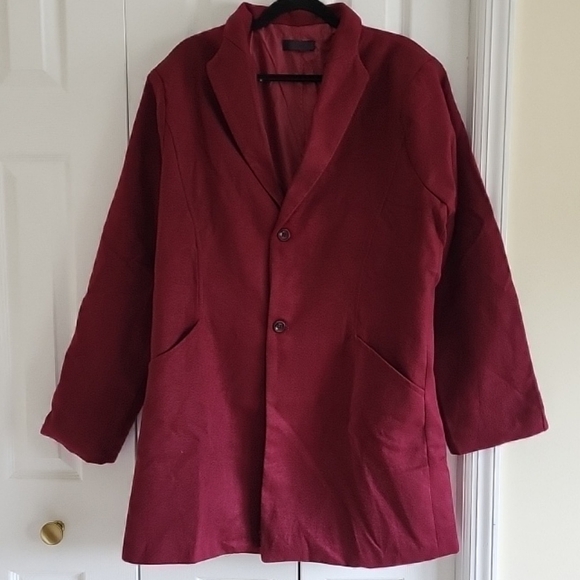 Burgundy Women's Peacoat‎ Coat Trench Two Button Business 24" PitTpit Xl Or XXL? - Picture 1 of 8